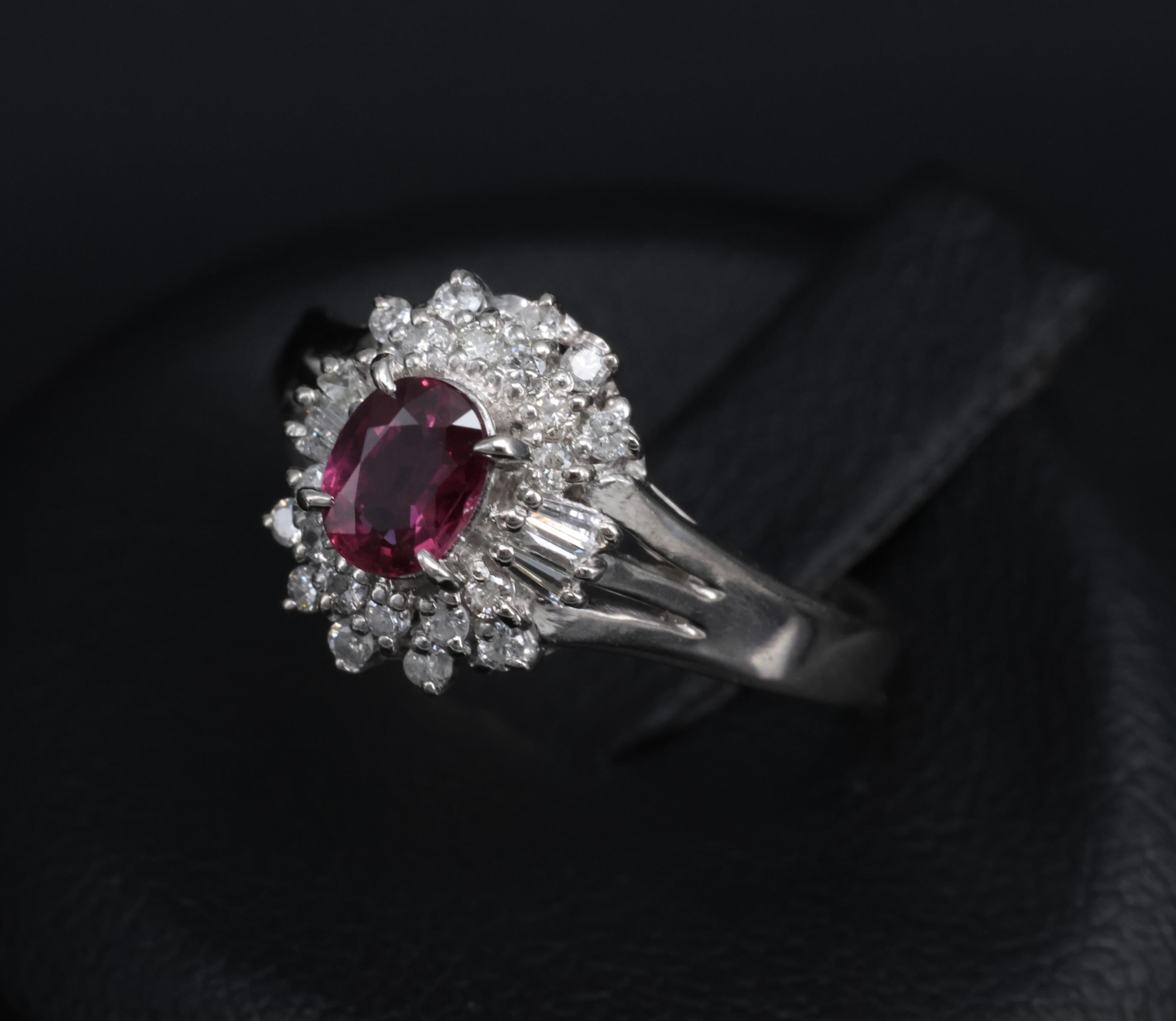 Vintage 0.44ct Natural Ruby 0.23ct Diamond Platinum Cocktail Ring Size 5.5 3.88g