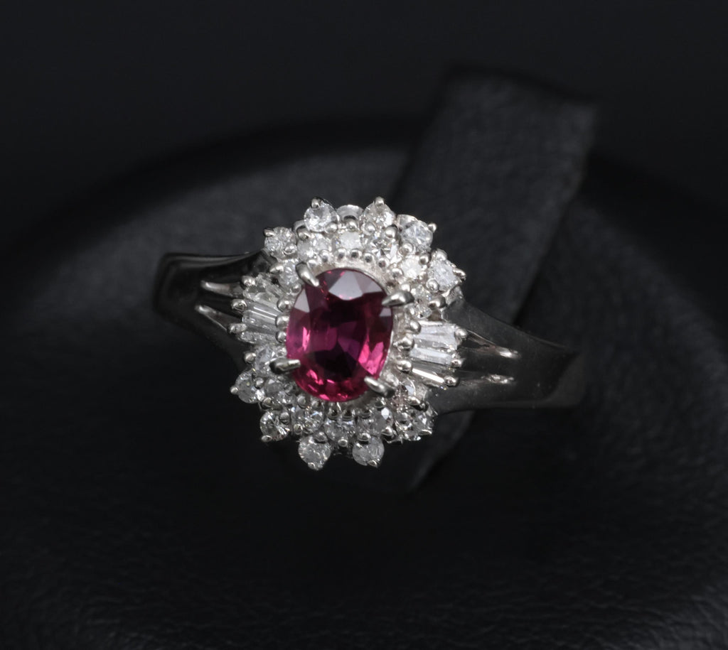 Vintage 0.44ct Natural Ruby 0.23ct Diamond Platinum Cocktail Ring Size 5.5 3.88g