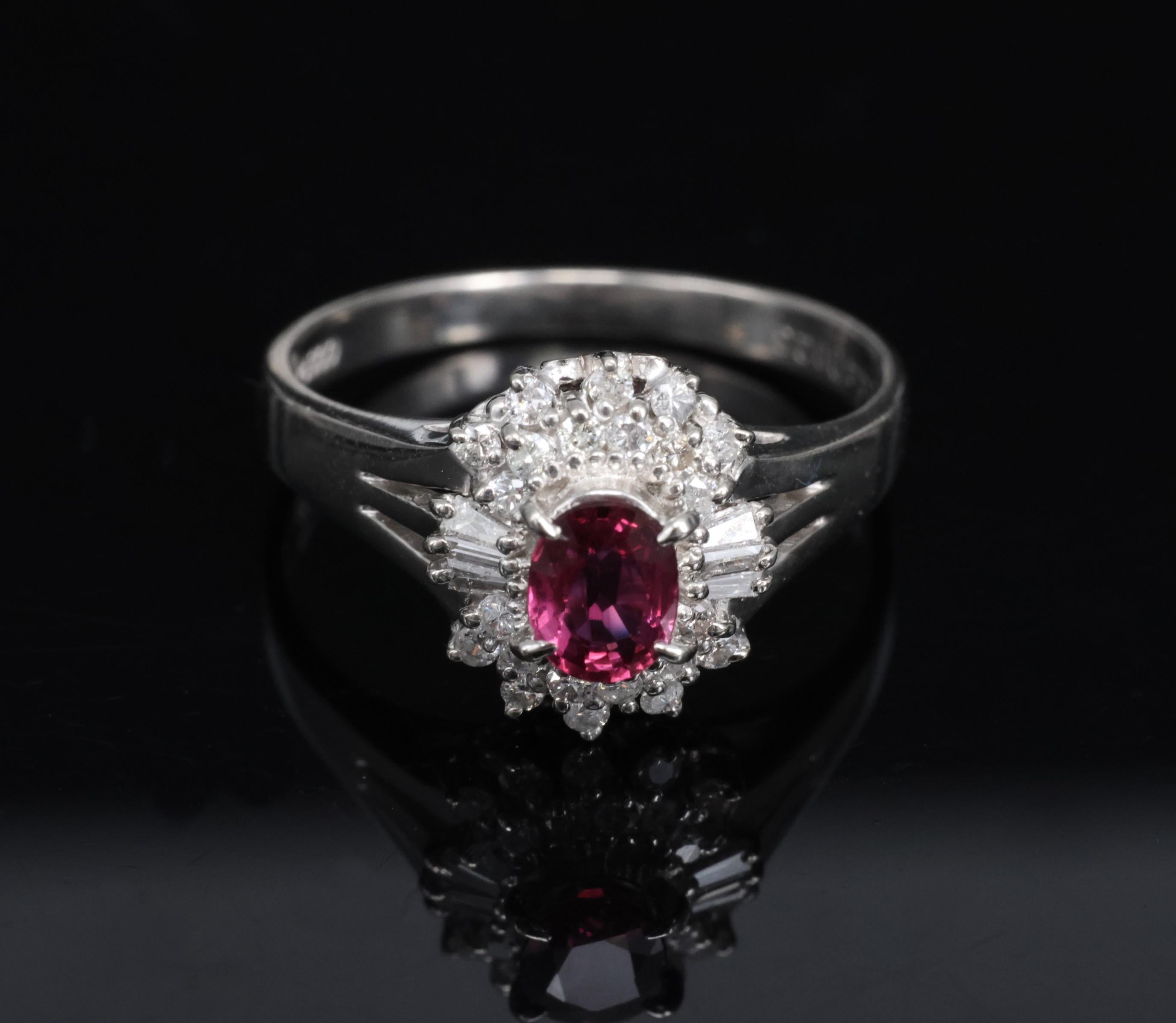 Vintage 0.44ct Natural Ruby 0.23ct Diamond Platinum Cocktail Ring Size 5.5 3.88g