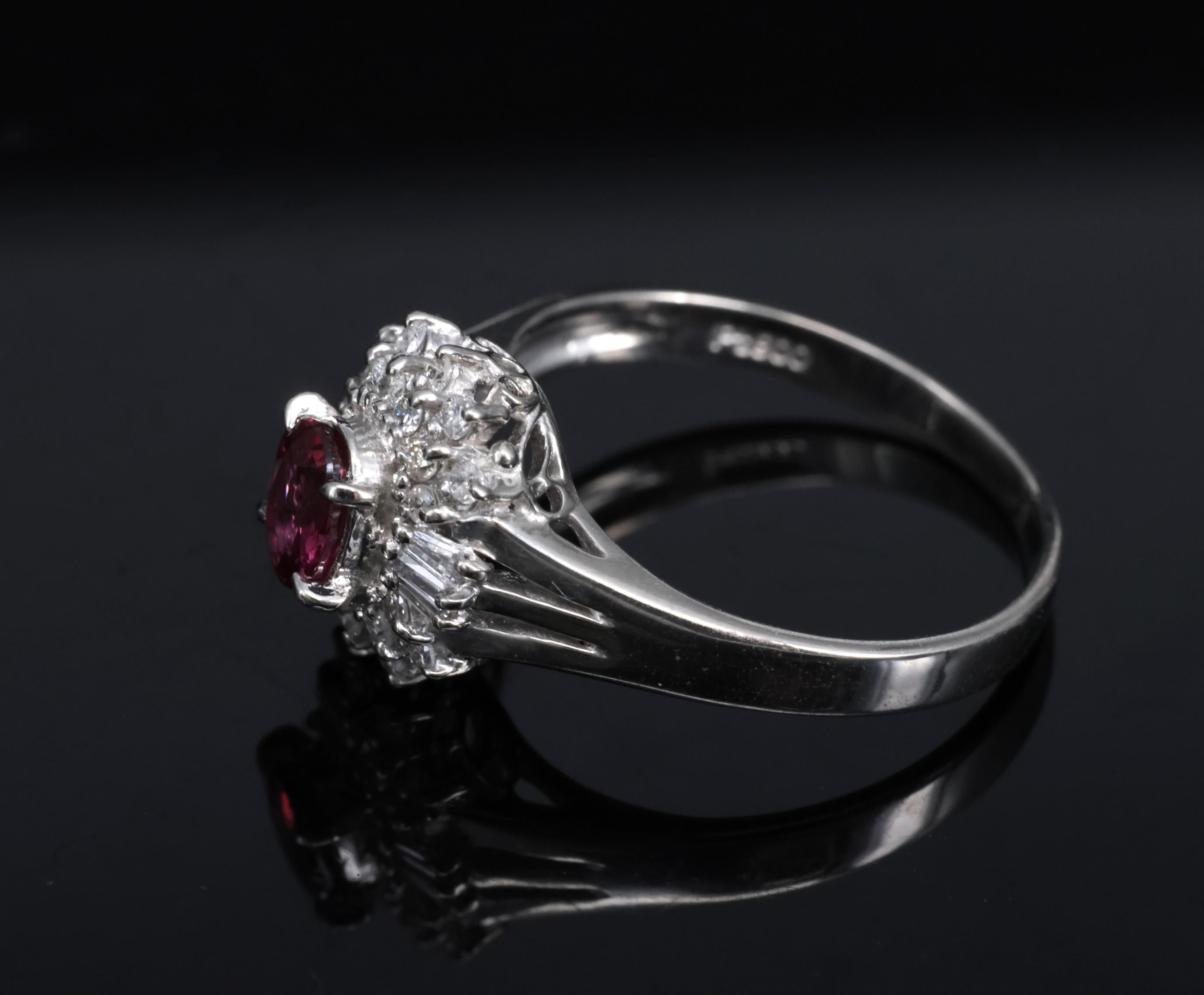 Vintage 0.44ct Natural Ruby 0.23ct Diamond Platinum Cocktail Ring Size 5.5 3.88g
