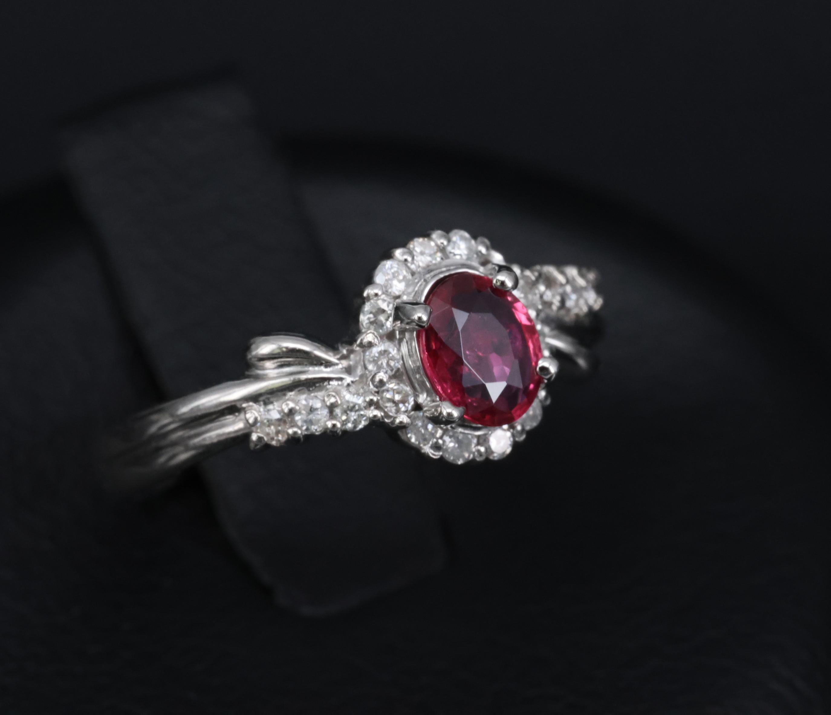 Vintage 0.38ct Vivid Red Natural Ruby & 0.14ct Diamond Platinum Ring Size 4.5