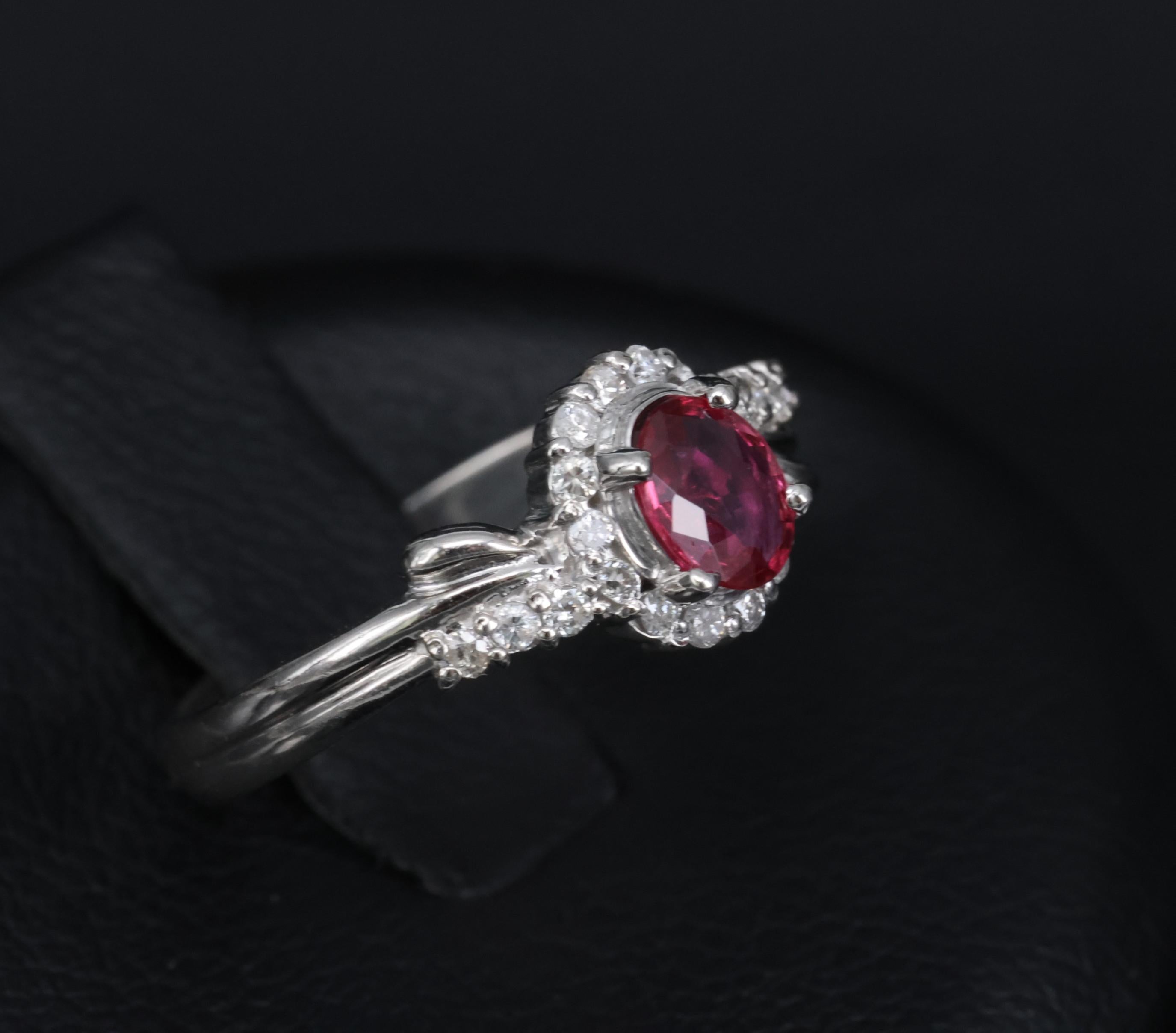 Vintage 0.38ct Vivid Red Natural Ruby & 0.14ct Diamond Platinum Ring Size 4.5