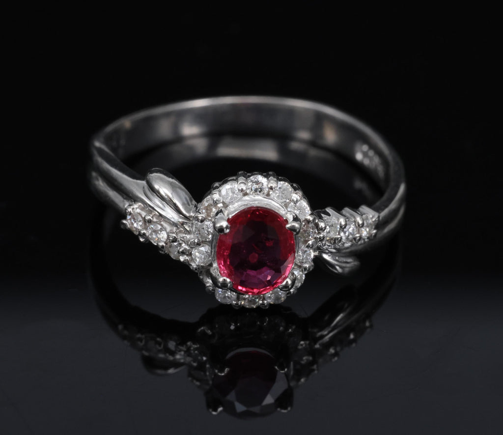 Vintage 0.38ct Vivid Red Natural Ruby & 0.14ct Diamond Platinum Ring Size 4.5