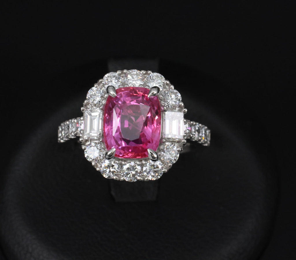 3.85ct GIA Vivid Pink Ceylon Sapphire & 1.49ct Diamond Platinum Ring, Size 4.25
