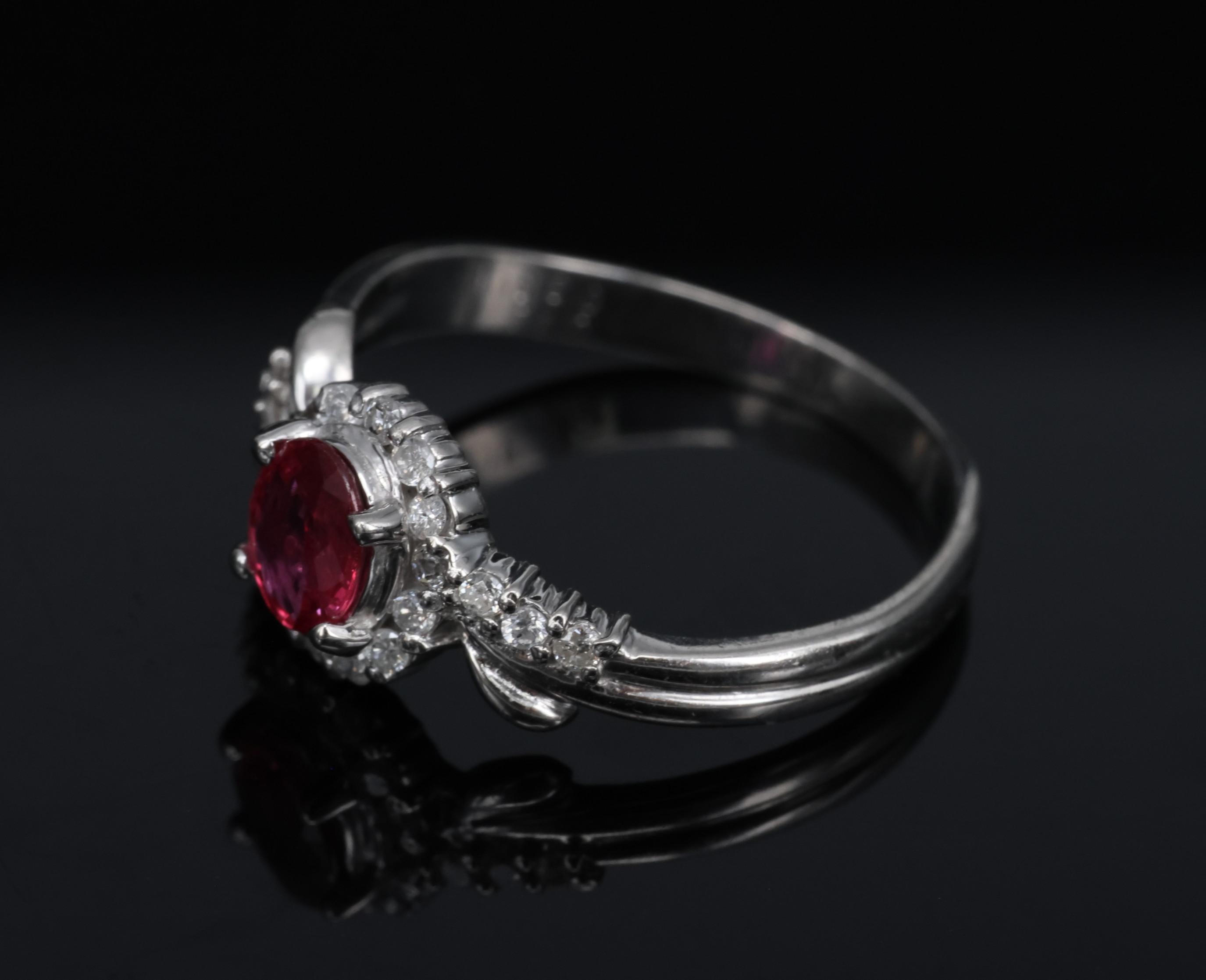 Vintage 0.38ct Vivid Red Natural Ruby & 0.14ct Diamond Platinum Ring Size 4.5