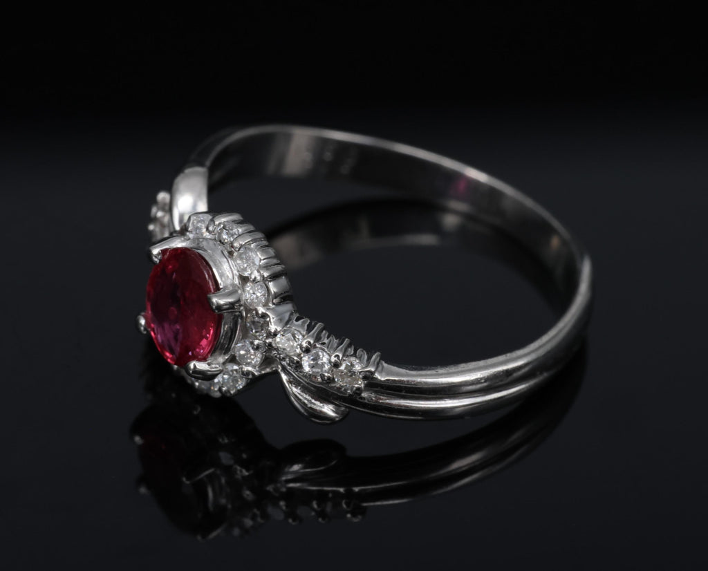 Vintage 0.38ct Vivid Red Natural Ruby & 0.14ct Diamond Platinum Ring Size 4.5