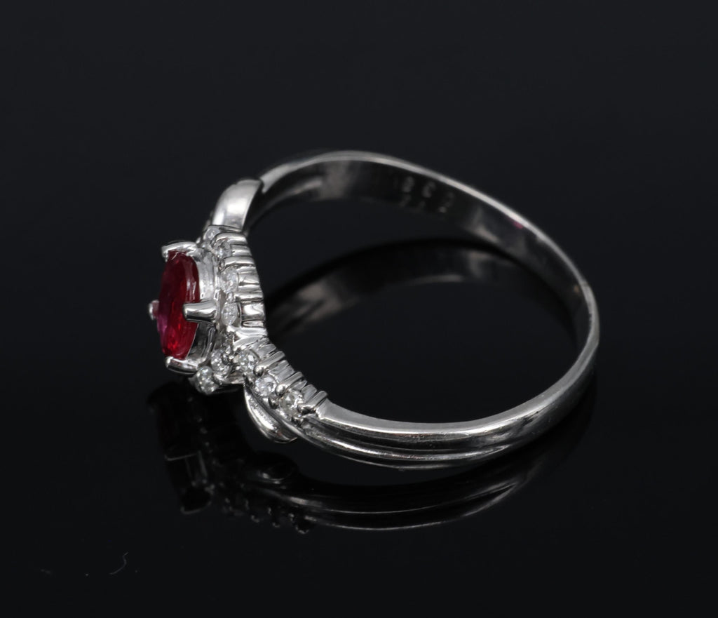 Vintage 0.38ct Vivid Red Natural Ruby & 0.14ct Diamond Platinum Ring Size 4.5
