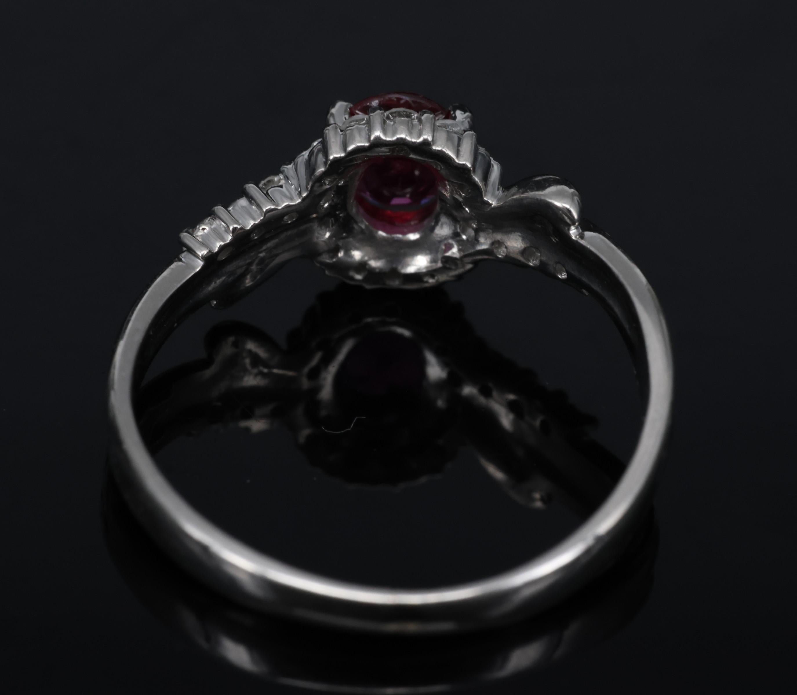 Vintage 0.38ct Vivid Red Natural Ruby & 0.14ct Diamond Platinum Ring Size 4.5