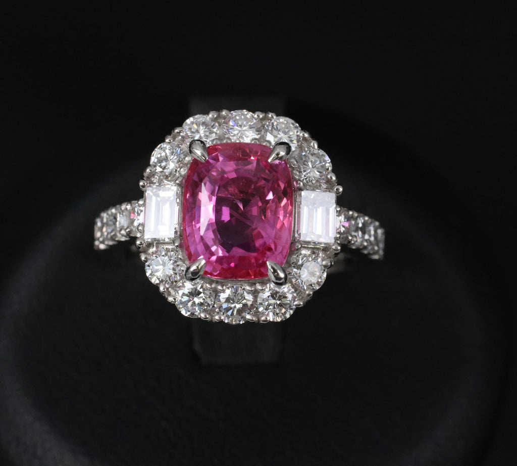 3.85ct GIA Vivid Pink Ceylon Sapphire & 1.49ct Diamond Platinum Ring, Size 4.25