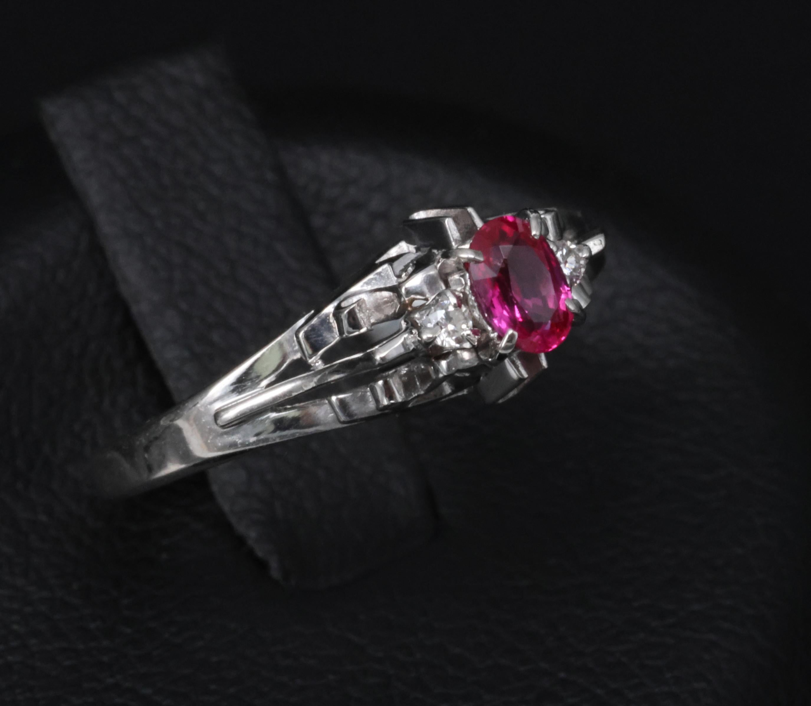 Vintage 0.28ct Vivid Red Natural Ruby & 0.04ct Diamond Platinum Ring Size 6