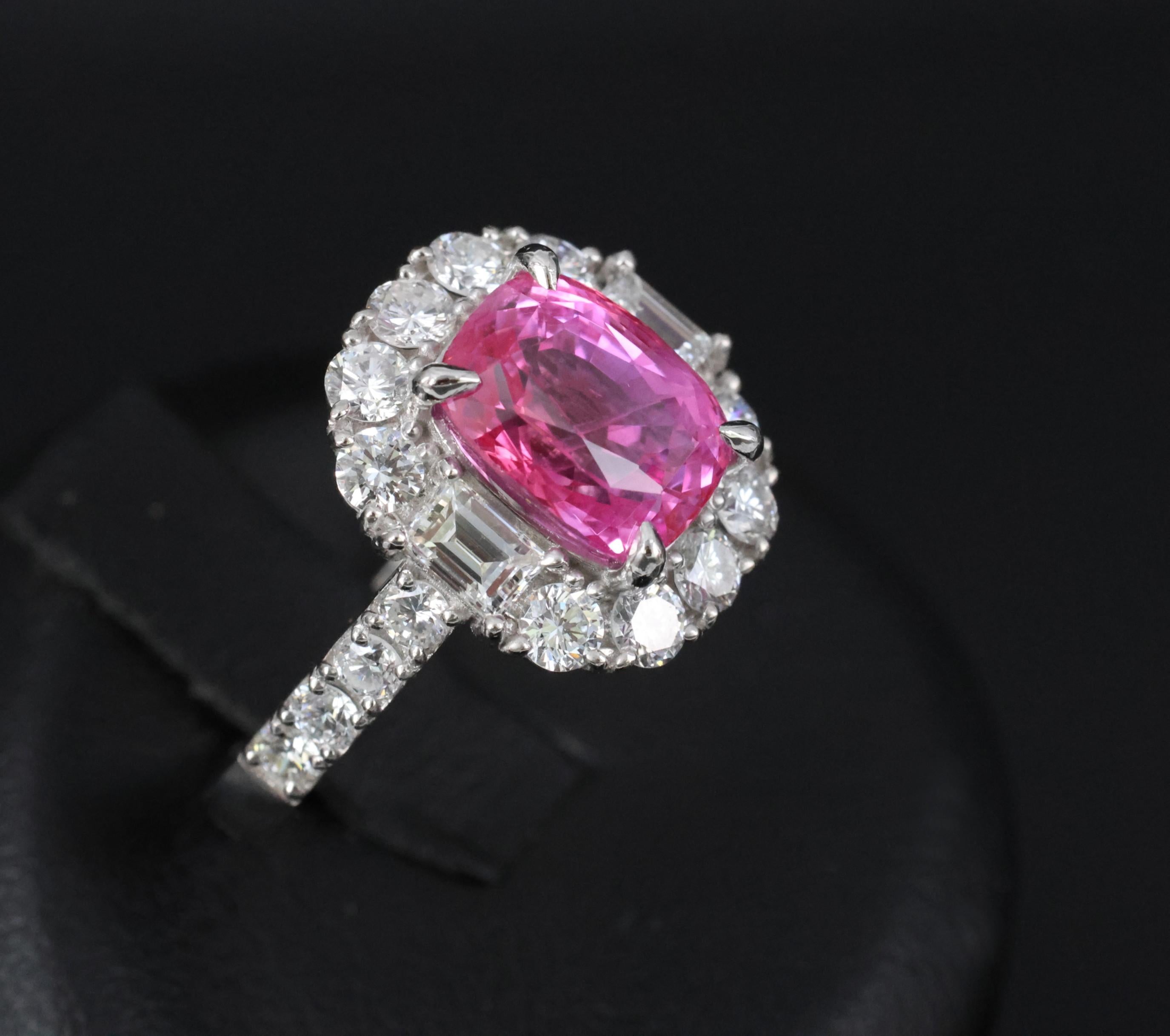 3.85ct GIA Vivid Pink Ceylon Sapphire & 1.49ct Diamond Platinum Ring, Size 4.25