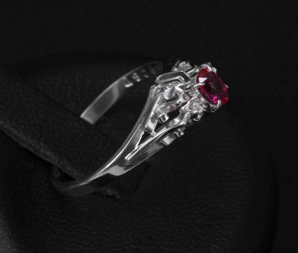 Vintage 0.28ct Vivid Red Natural Ruby & 0.04ct Diamond Platinum Ring Size 6