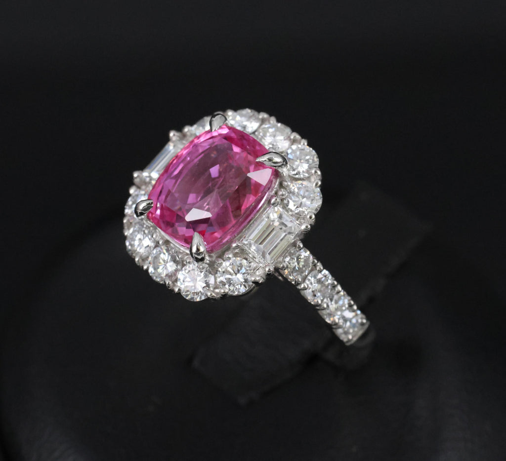 3.85ct GIA Vivid Pink Ceylon Sapphire & 1.49ct Diamond Platinum Ring, Size 4.25