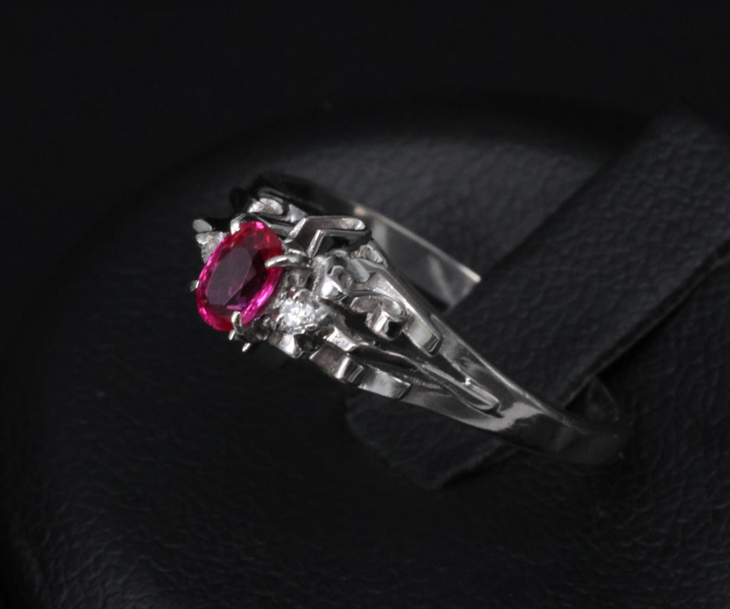 Vintage 0.28ct Vivid Red Natural Ruby & 0.04ct Diamond Platinum Ring Size 6