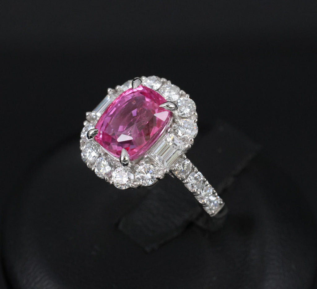 3.85ct GIA Vivid Pink Ceylon Sapphire & 1.49ct Diamond Platinum Ring, Size 4.25