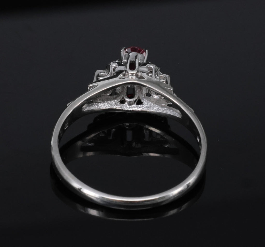 Vintage 0.28ct Vivid Red Natural Ruby & 0.04ct Diamond Platinum Ring Size 6