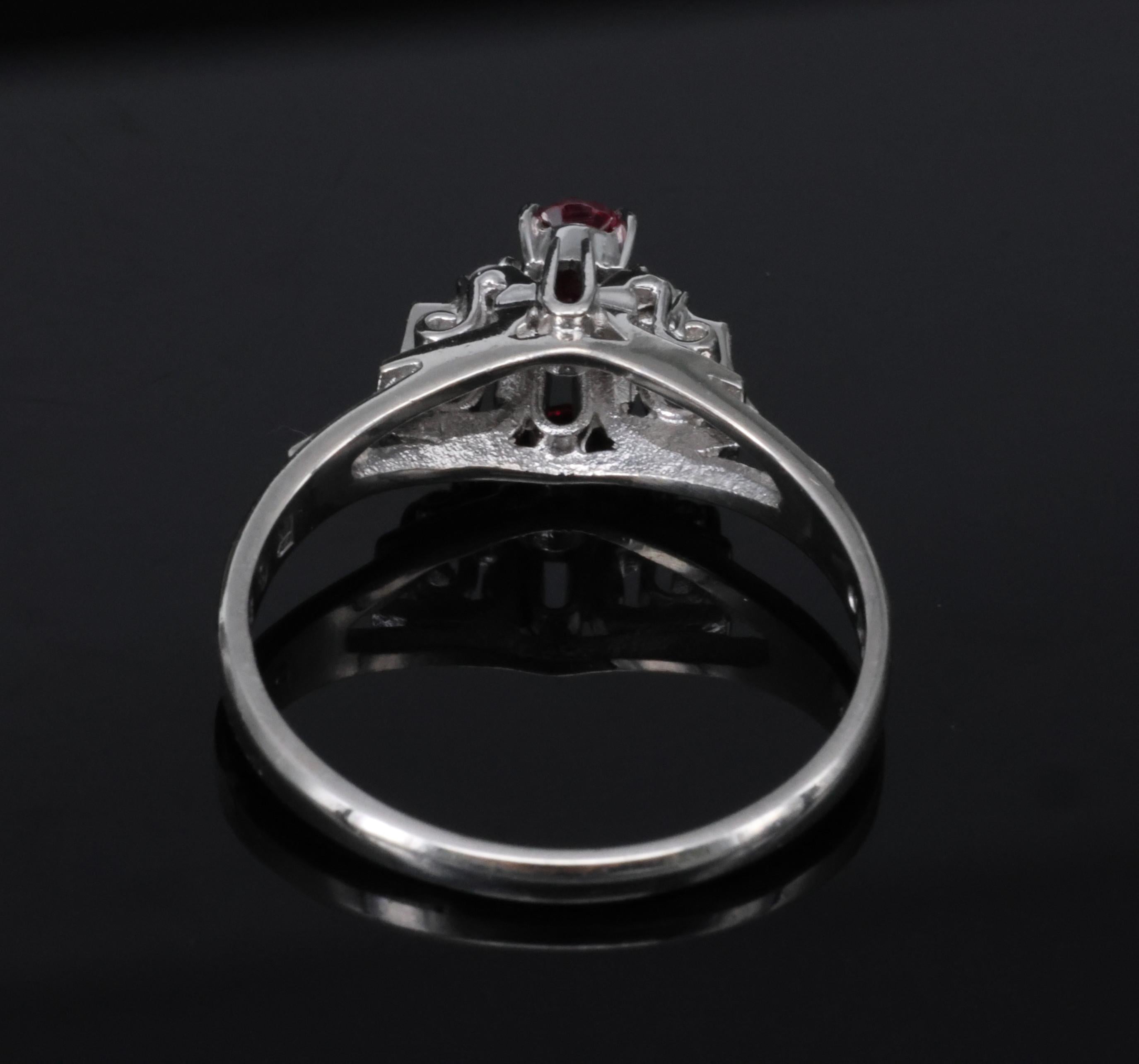 Vintage 0.28ct Vivid Red Natural Ruby & 0.04ct Diamond Platinum Ring Size 6