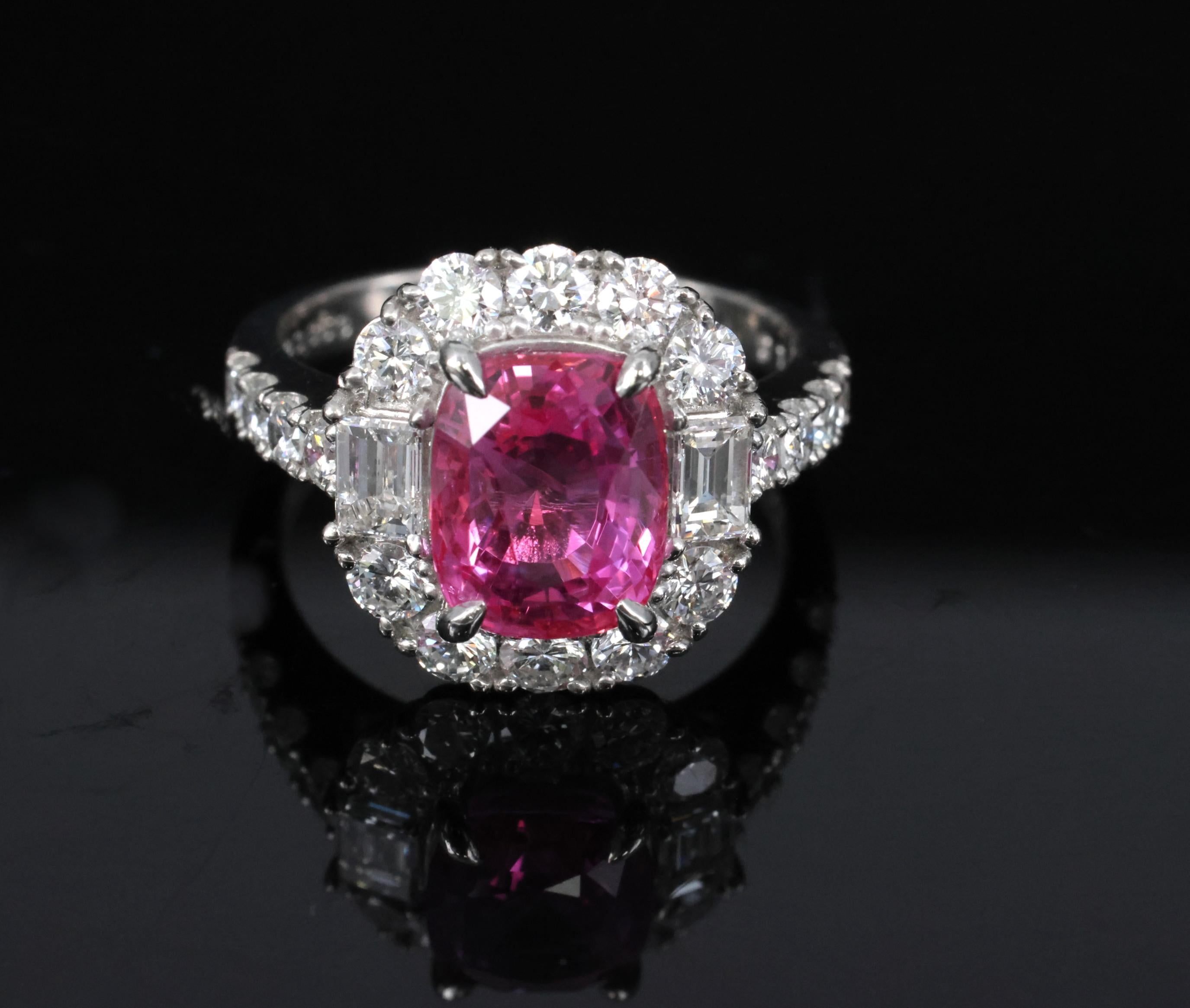 3.85ct GIA Vivid Pink Ceylon Sapphire & 1.49ct Diamond Platinum Ring, Size 4.25