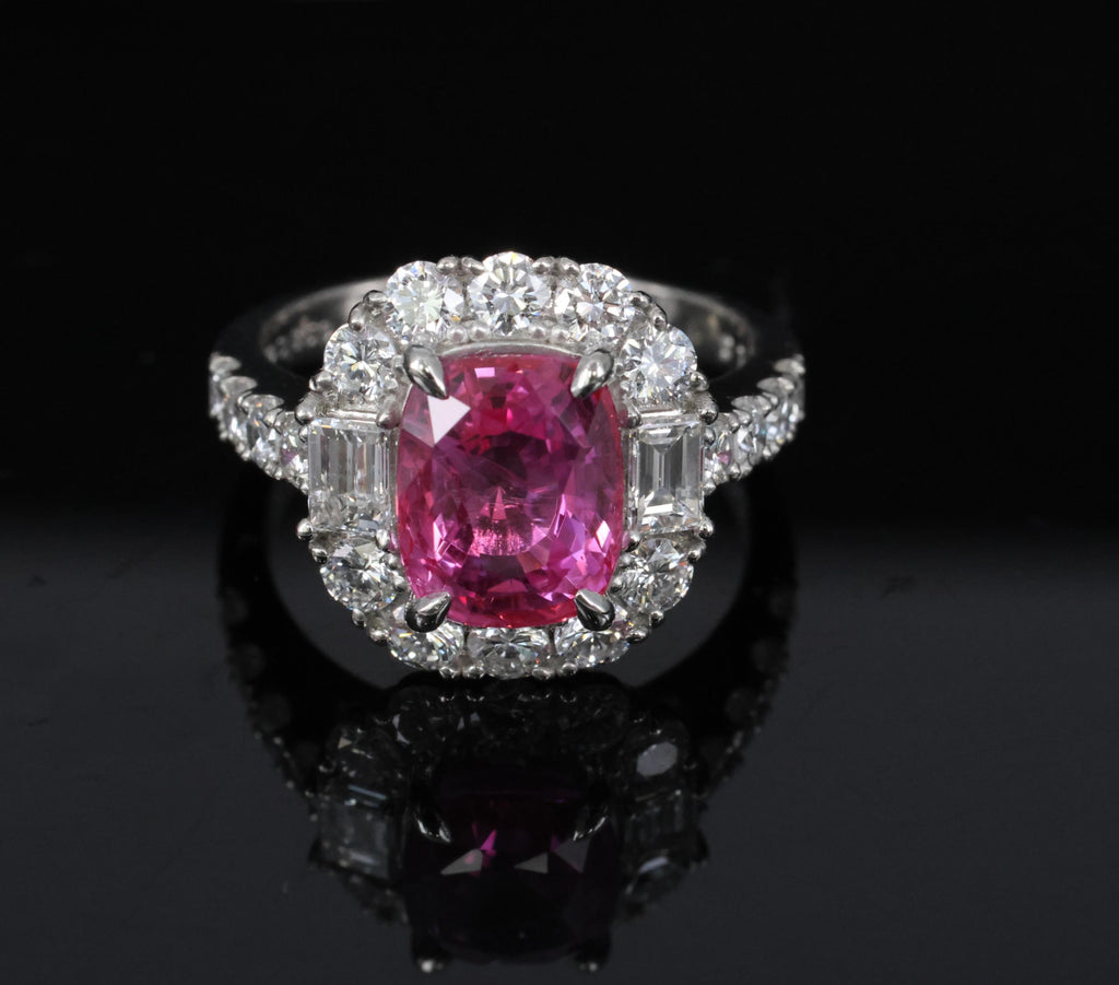 3.85ct GIA Vivid Pink Ceylon Sapphire & 1.49ct Diamond Platinum Ring, Size 4.25