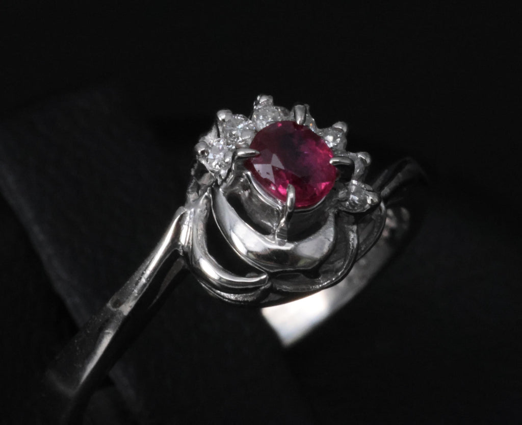 Vintage 0.21ct Natural Ruby & 0.05ct Diamond Handmade Platinum Ring Size 4.5