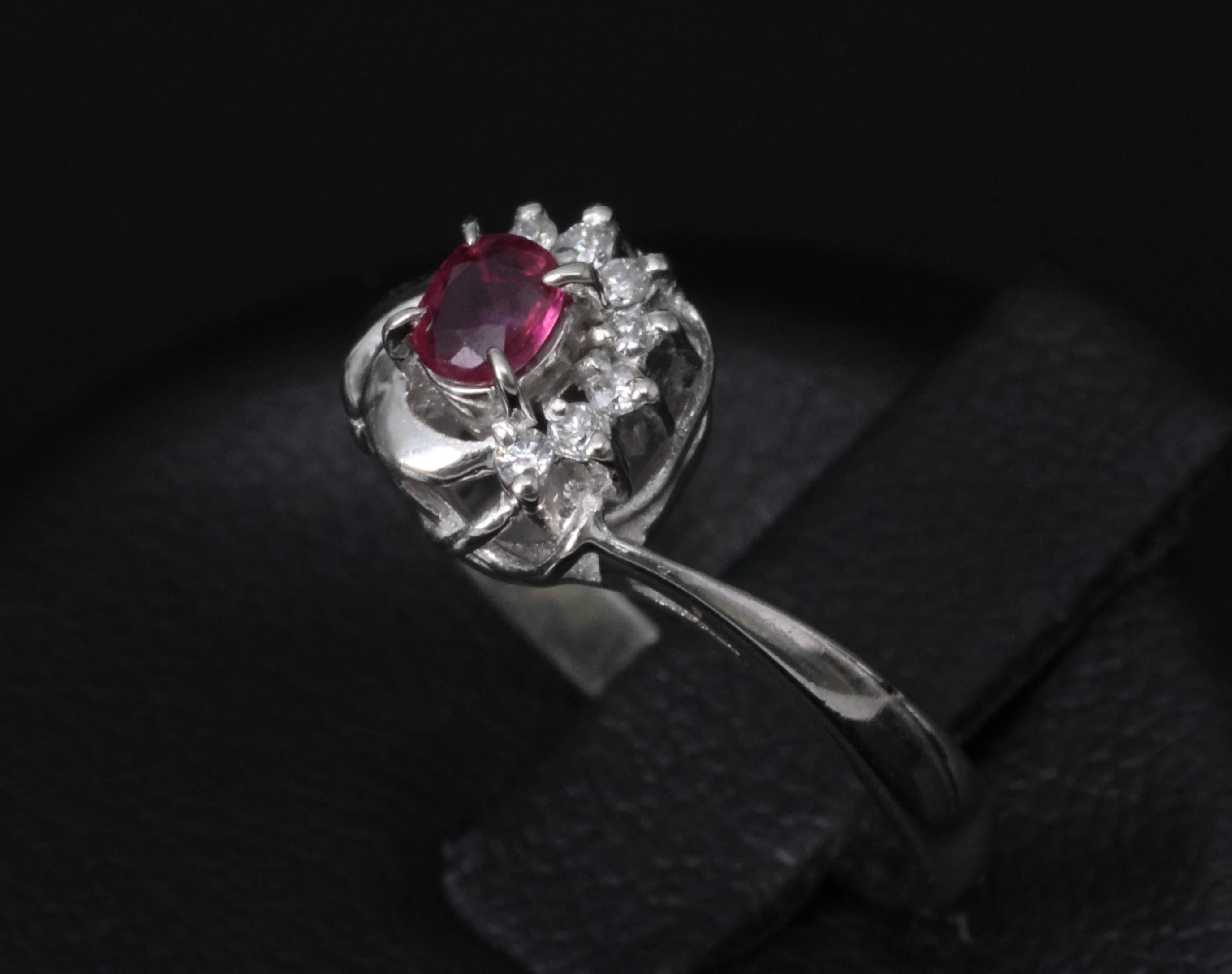 Vintage 0.21ct Natural Ruby & 0.05ct Diamond Handmade Platinum Ring Size 4.5