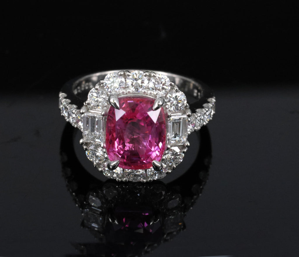3.85ct GIA Vivid Pink Ceylon Sapphire & 1.49ct Diamond Platinum Ring, Size 4.25