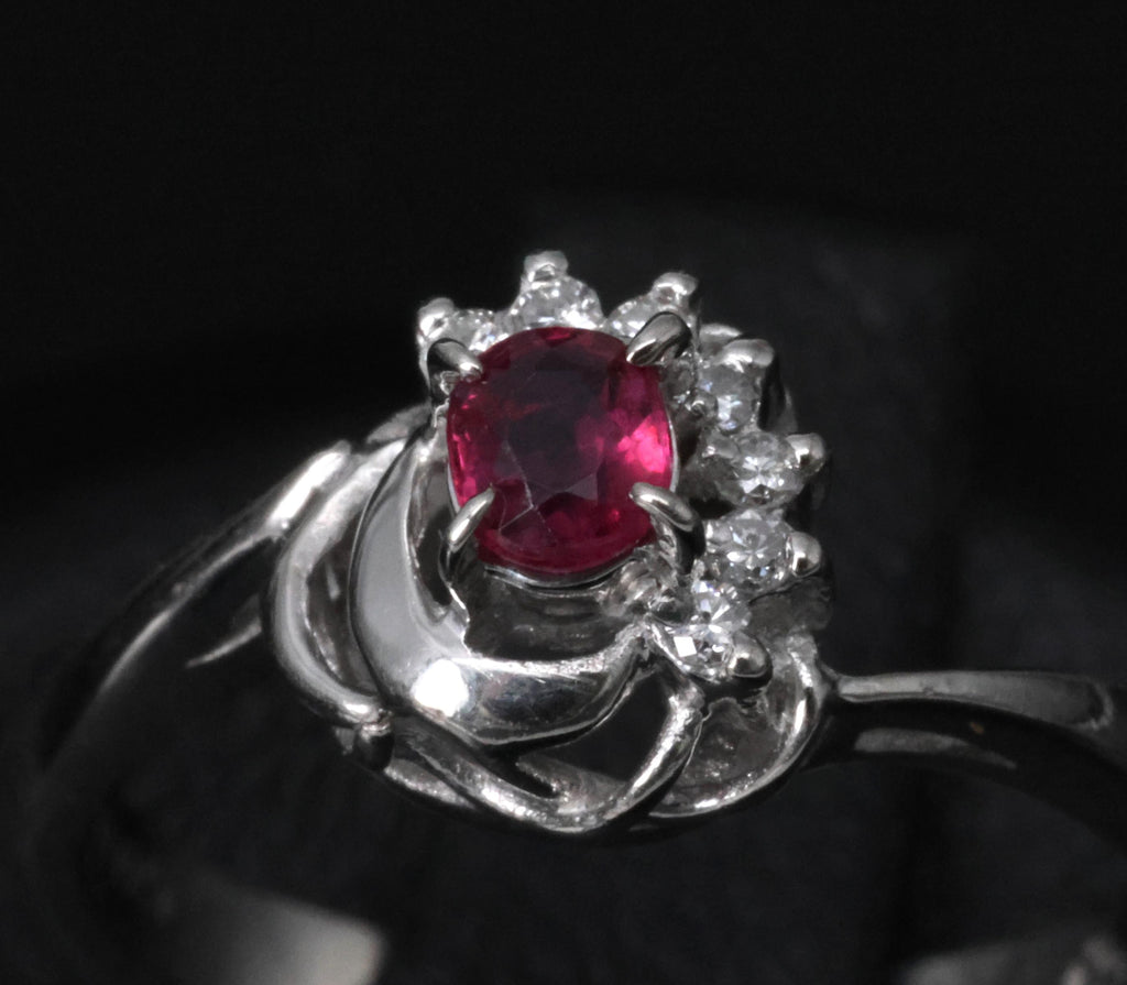 Vintage 0.21ct Natural Ruby & 0.05ct Diamond Handmade Platinum Ring Size 4.5