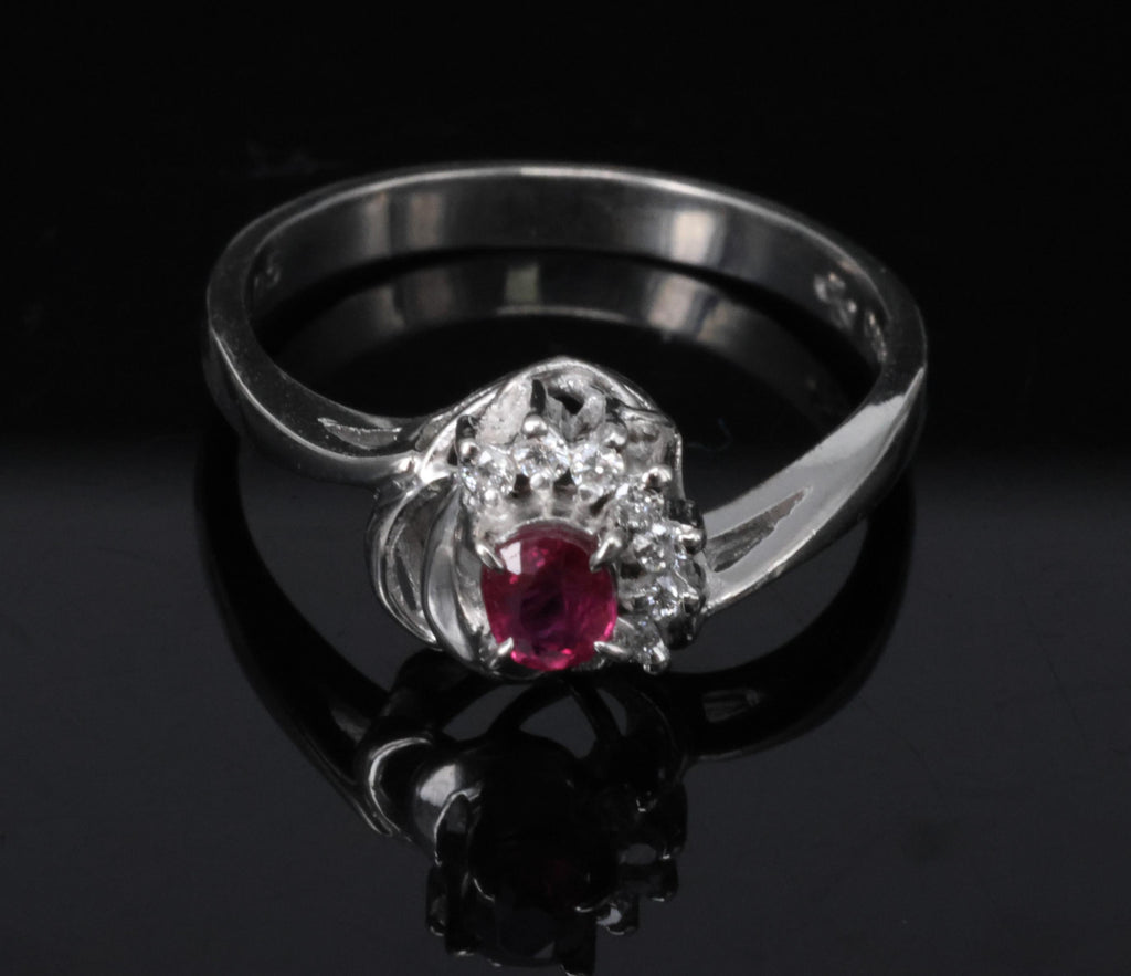 Vintage 0.21ct Natural Ruby & 0.05ct Diamond Handmade Platinum Ring Size 4.5