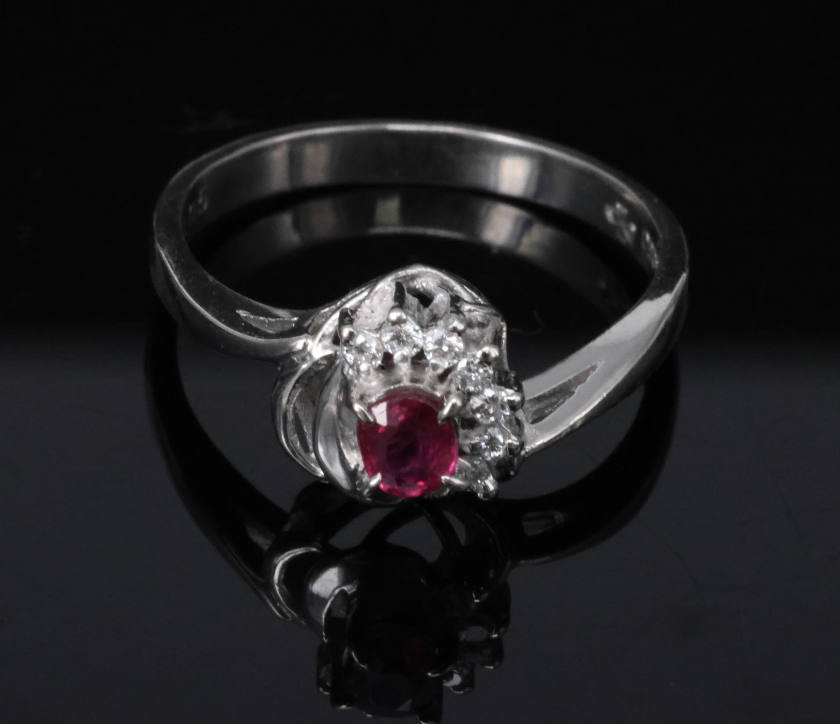 Vintage 0.21ct Natural Ruby & 0.05ct Diamond Handmade Platinum Ring Size 4.5