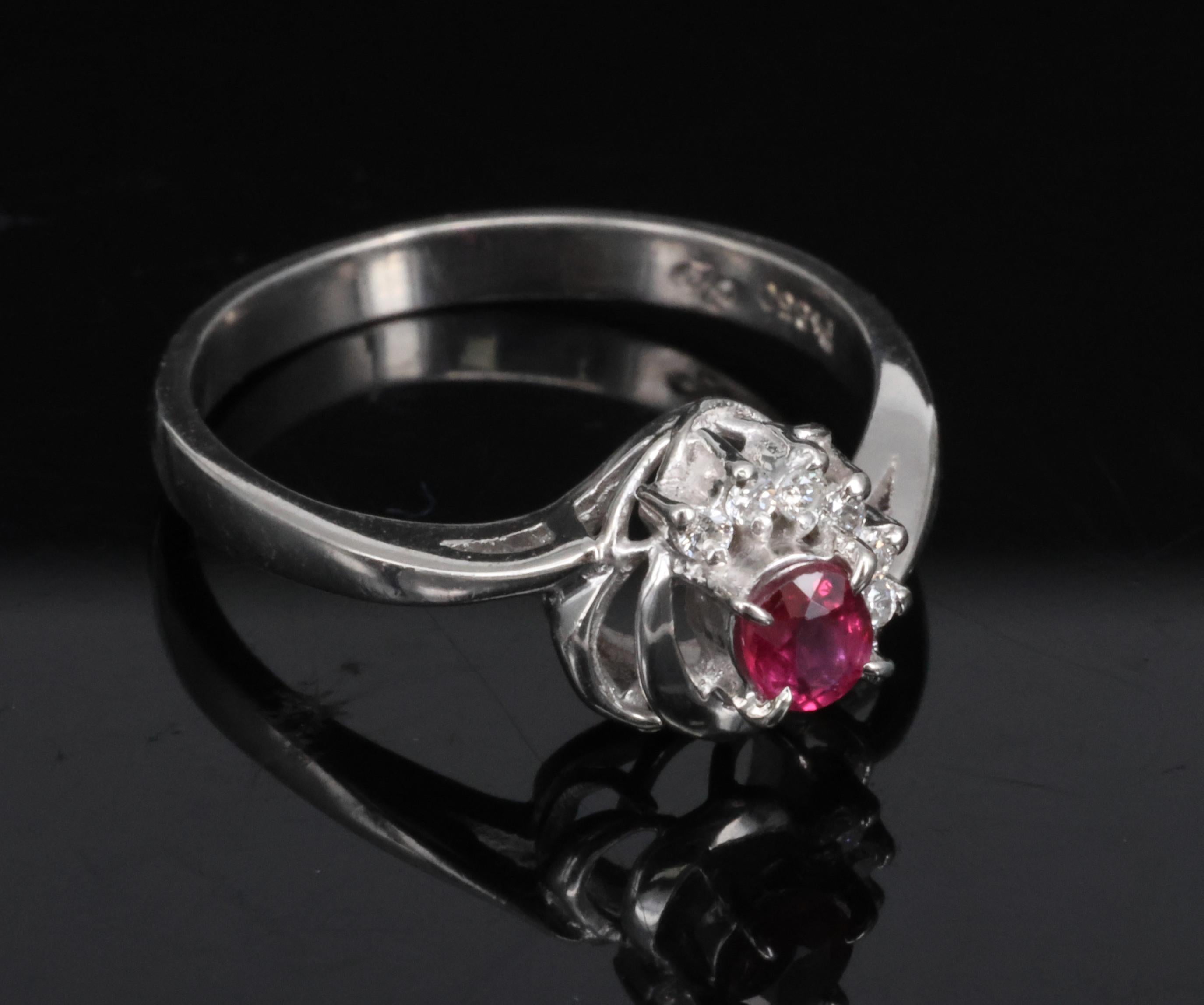 Vintage 0.21ct Natural Ruby & 0.05ct Diamond Handmade Platinum Ring Size 4.5