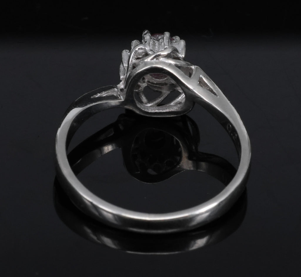 Vintage 0.21ct Natural Ruby & 0.05ct Diamond Handmade Platinum Ring Size 4.5
