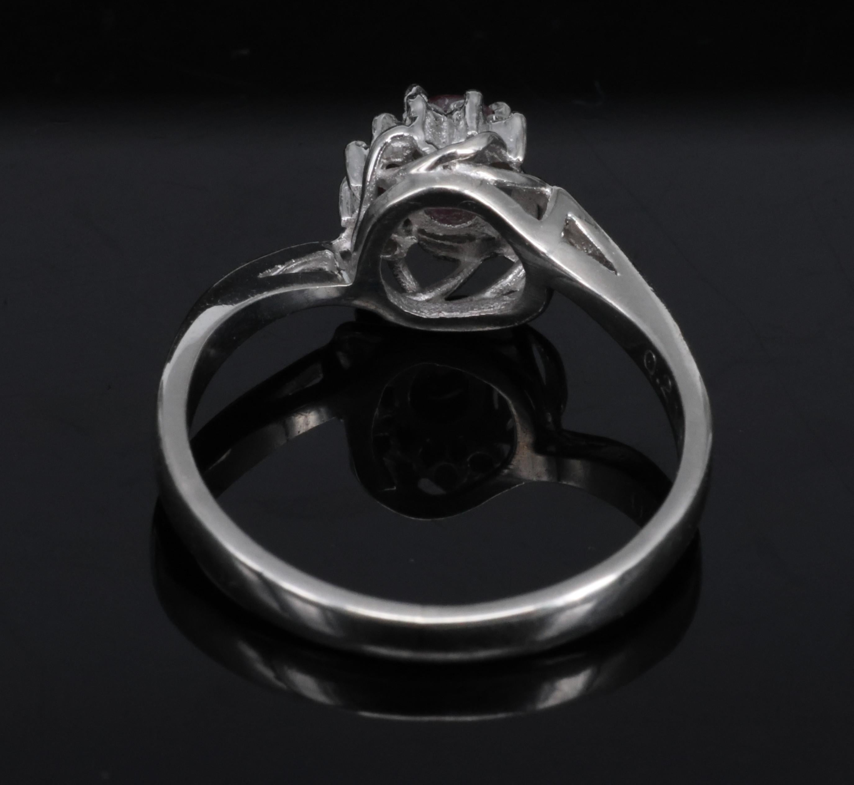 Vintage 0.21ct Natural Ruby & 0.05ct Diamond Handmade Platinum Ring Size 4.5
