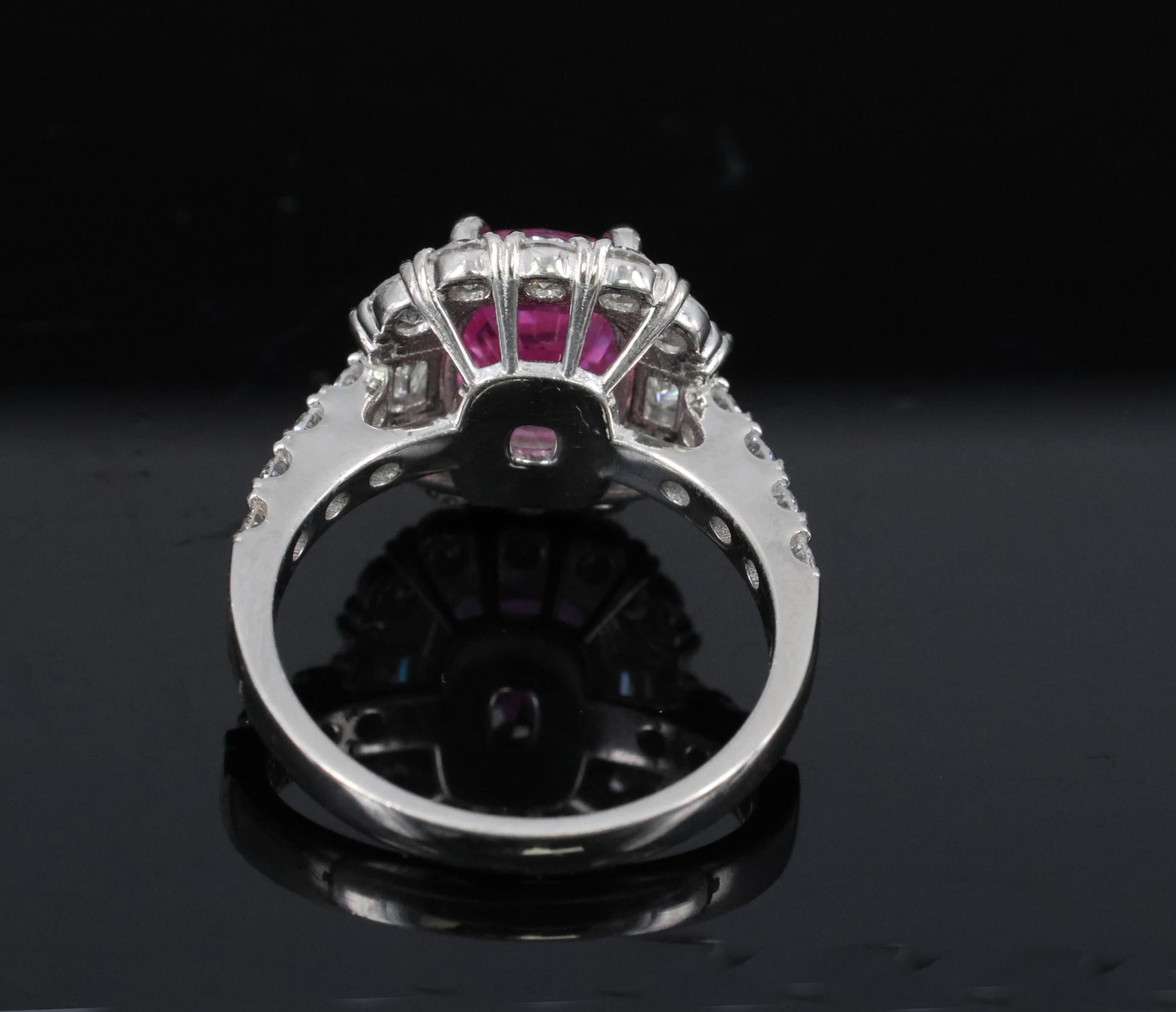 3.85ct GIA Vivid Pink Ceylon Sapphire & 1.49ct Diamond Platinum Ring, Size 4.25