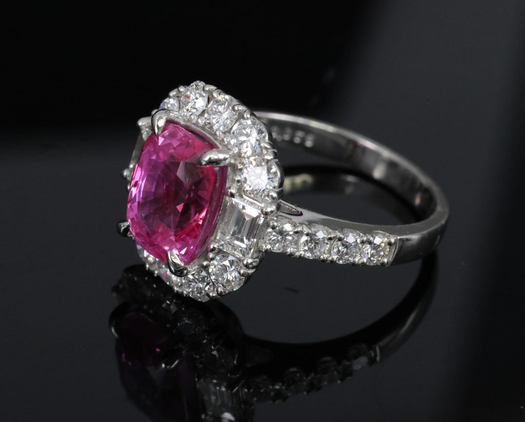 3.85ct GIA Vivid Pink Ceylon Sapphire & 1.49ct Diamond Platinum Ring, Size 4.25