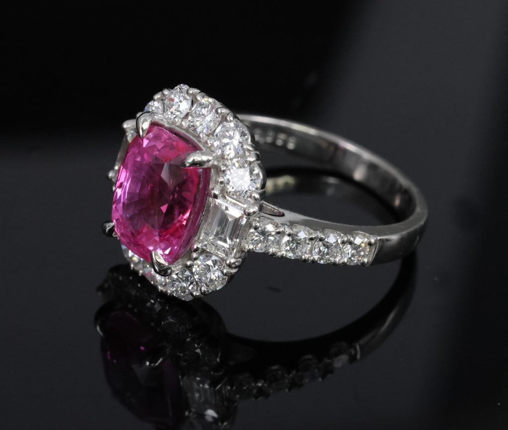 3.85ct GIA Vivid Pink Ceylon Sapphire & 1.49ct Diamond Platinum Ring, Size 4.25