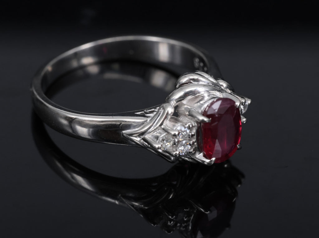 Vintage 0.68ct Intense Red Ruby & 0.08ct Diamond Platinum Handmade Ring Size 5