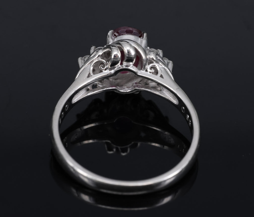 Vintage 0.68ct Intense Red Ruby & 0.08ct Diamond Platinum Handmade Ring Size 5