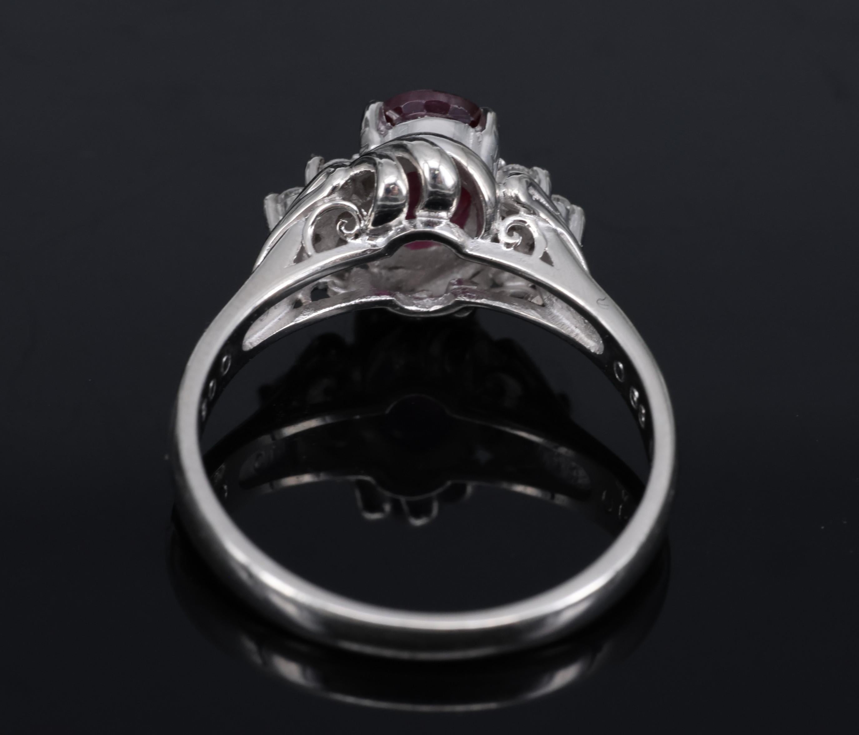 Vintage 0.68ct Intense Red Ruby & 0.08ct Diamond Platinum Handmade Ring Size 5