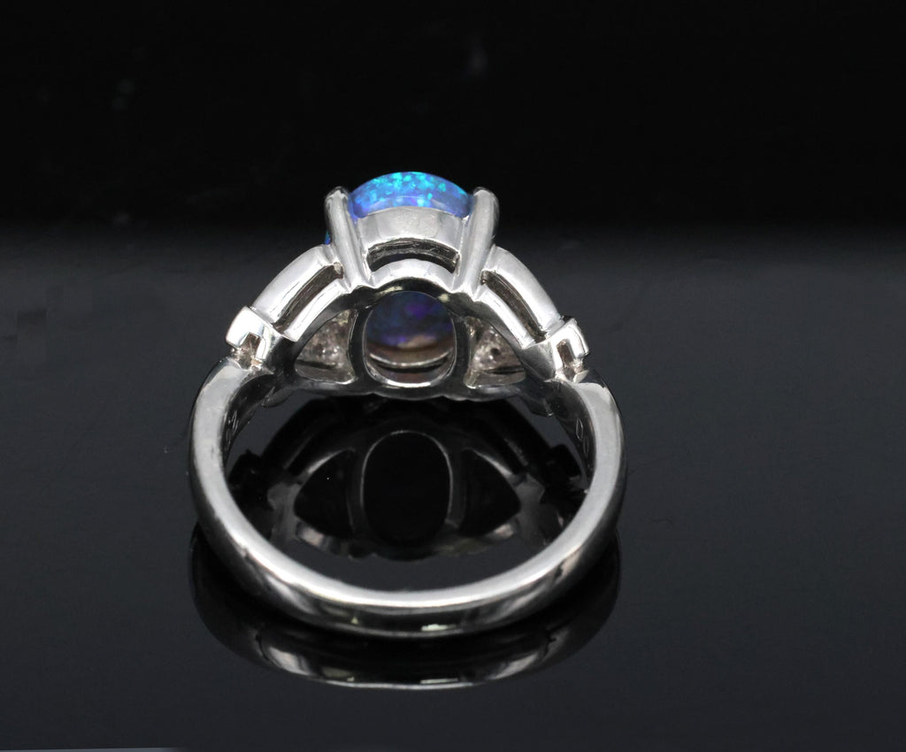 Fine 2.02ct Natural Untreated Black Opal & 0.16ct Diamond Platinum Ring Size 5.5