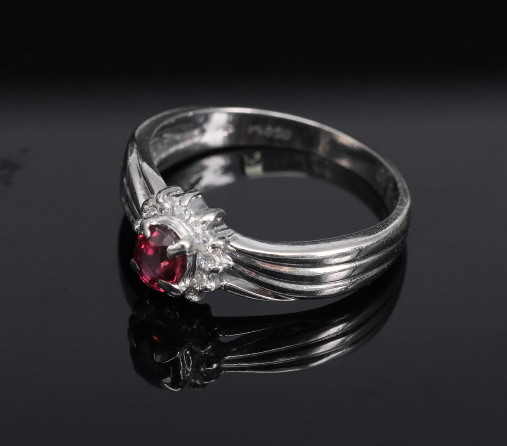 Vintage 0.35ct Intense Red Ruby & 0.09ct Diamond Platinum Ring Size 5.75