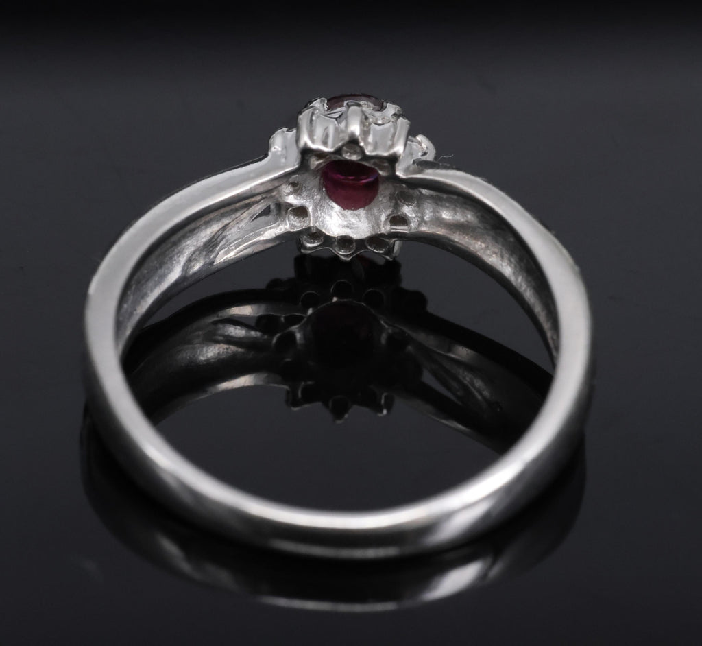 Vintage 0.35ct Intense Red Ruby & 0.09ct Diamond Platinum Ring Size 5.75