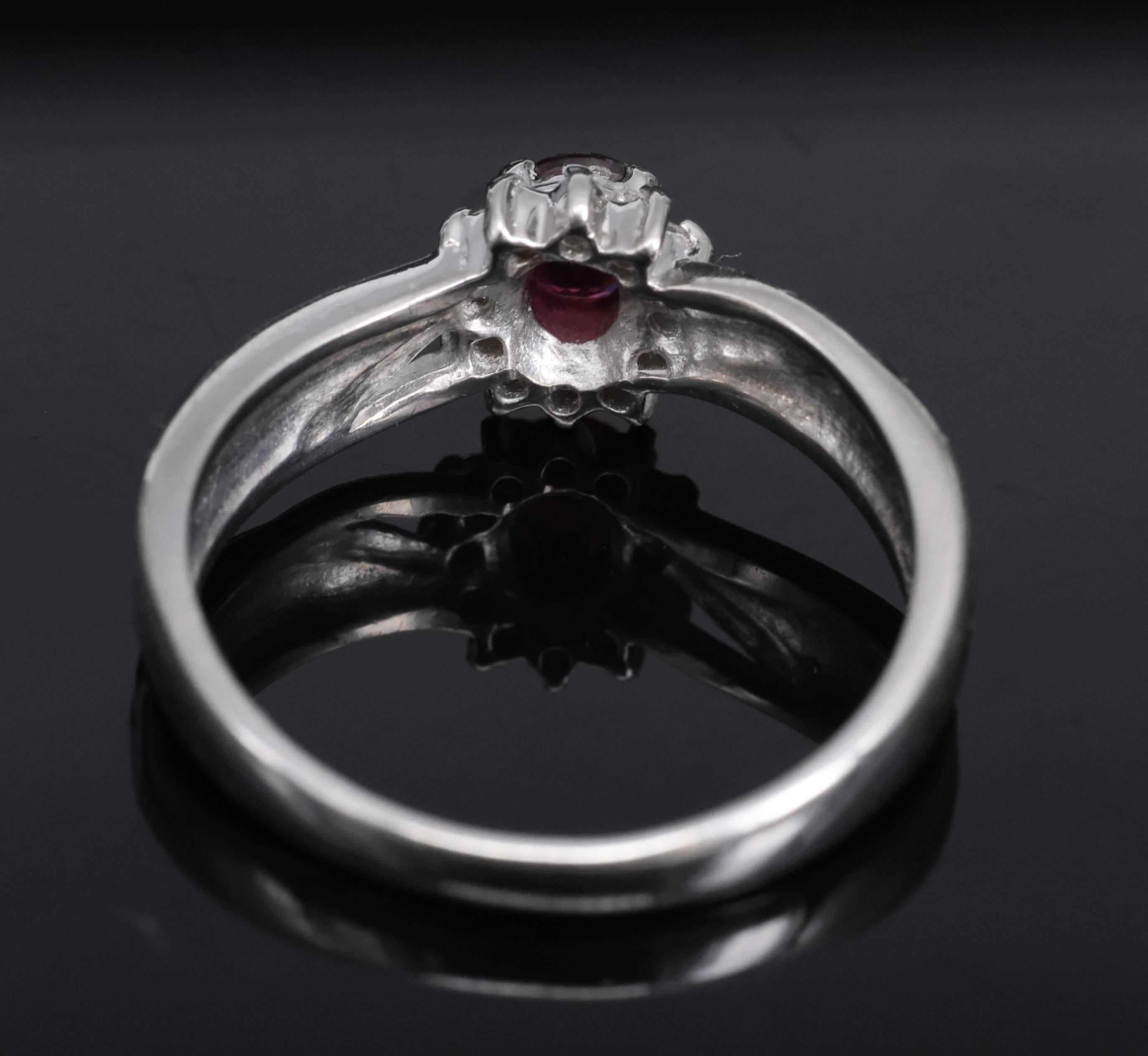 Vintage 0.35ct Intense Red Ruby & 0.09ct Diamond Platinum Ring Size 5.75