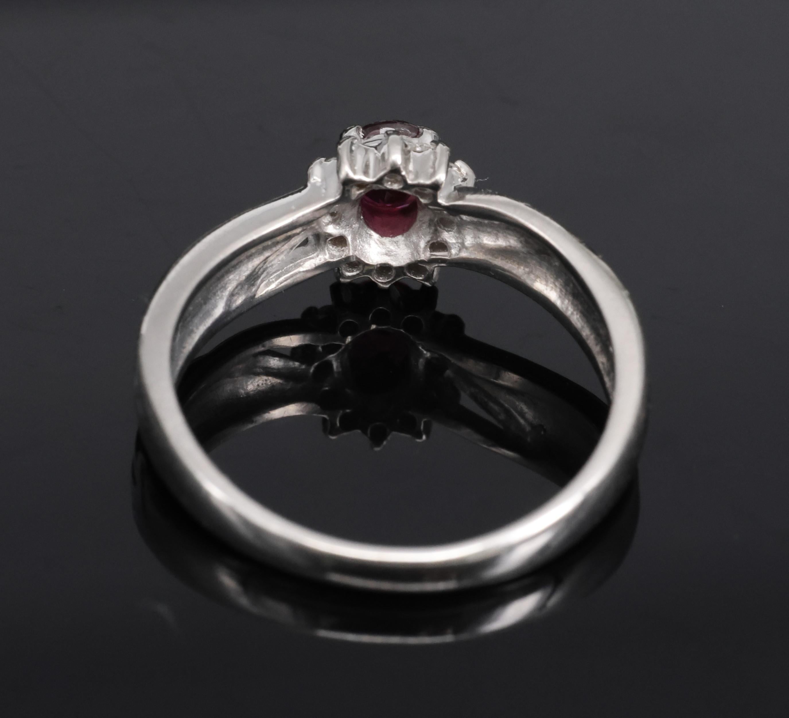 Vintage 0.35ct Intense Red Ruby & 0.09ct Diamond Platinum Ring Size 5.75