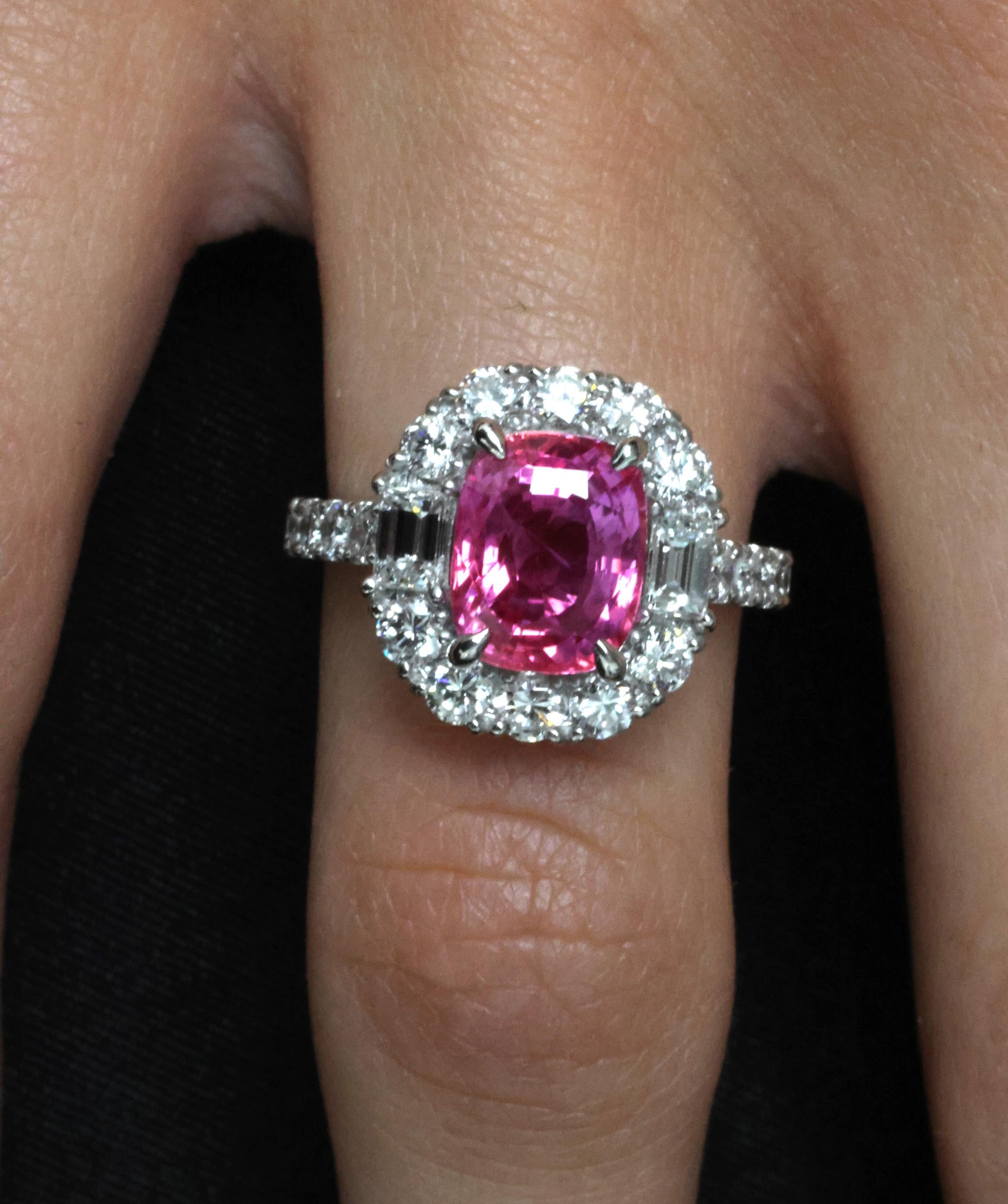 3.85ct GIA Vivid Pink Ceylon Sapphire & 1.49ct Diamond Platinum Ring, Size 4.25