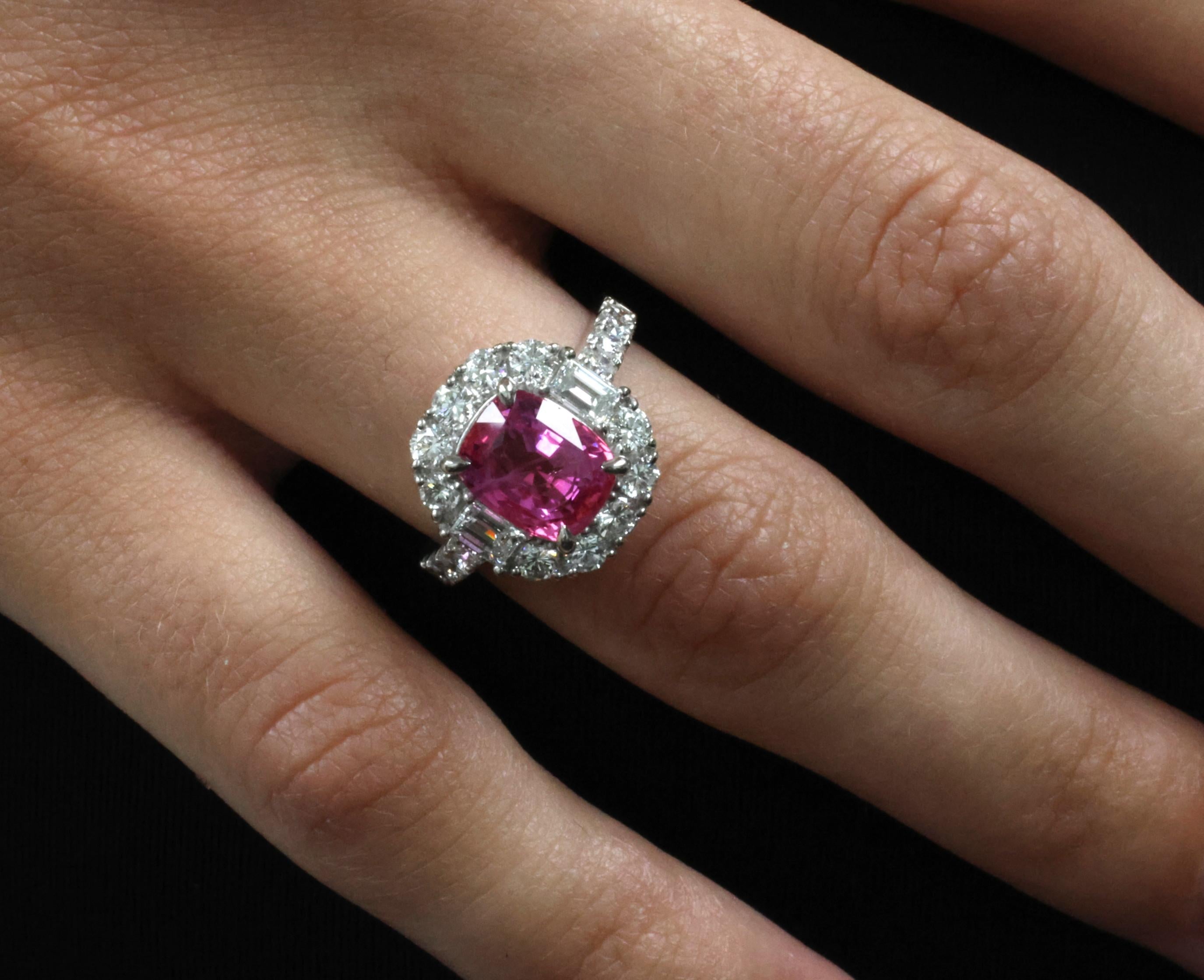 3.85ct GIA Vivid Pink Ceylon Sapphire & 1.49ct Diamond Platinum Ring, Size 4.25
