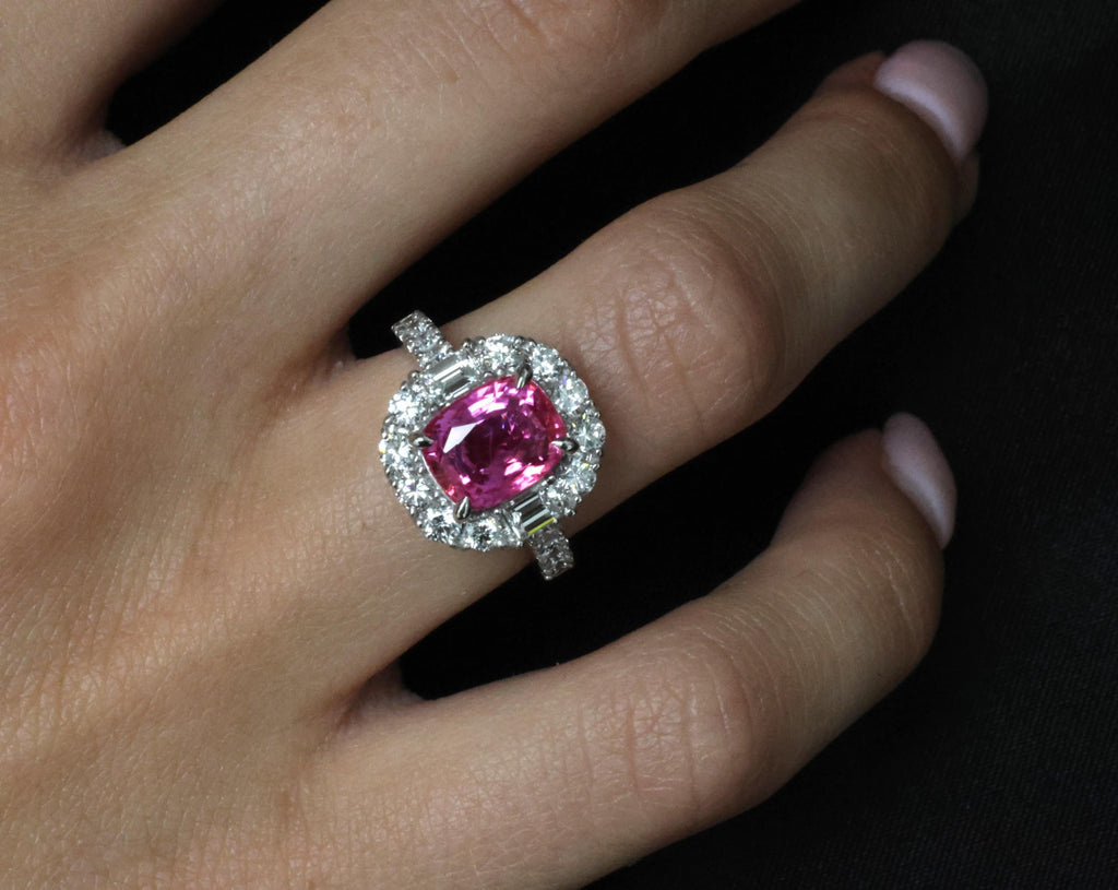 3.85ct GIA Vivid Pink Ceylon Sapphire & 1.49ct Diamond Platinum Ring, Size 4.25