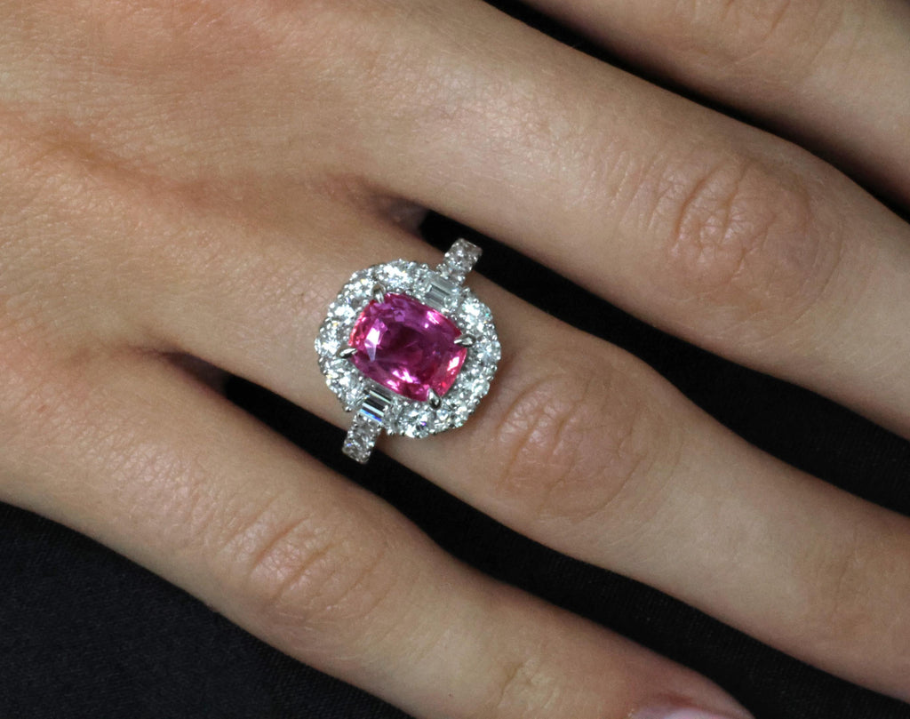 3.85ct GIA Vivid Pink Ceylon Sapphire & 1.49ct Diamond Platinum Ring, Size 4.25