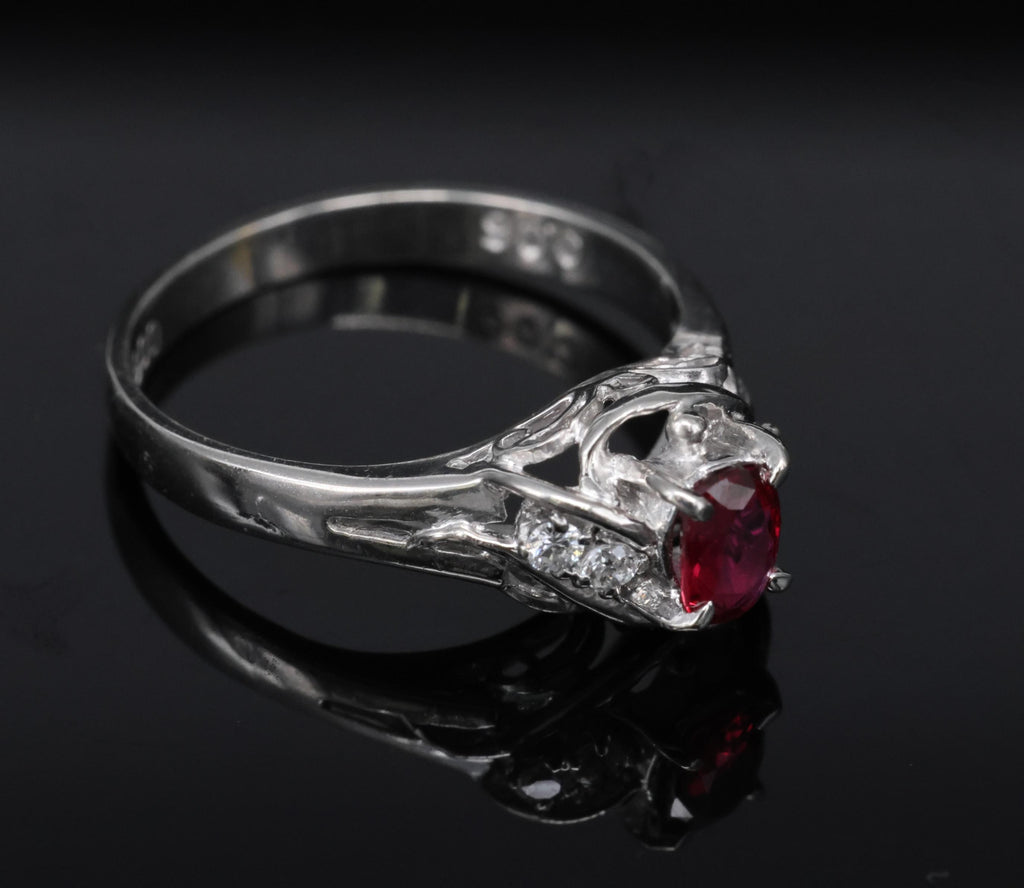 Fine 0.28ct Intense Red Ruby & 0.06ct Diamond Handmade Platinum Ring Size 3.25