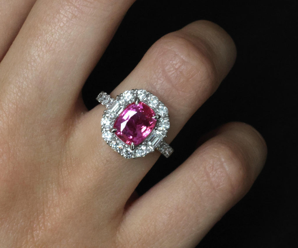 3.85ct GIA Vivid Pink Ceylon Sapphire & 1.49ct Diamond Platinum Ring, Size 4.25