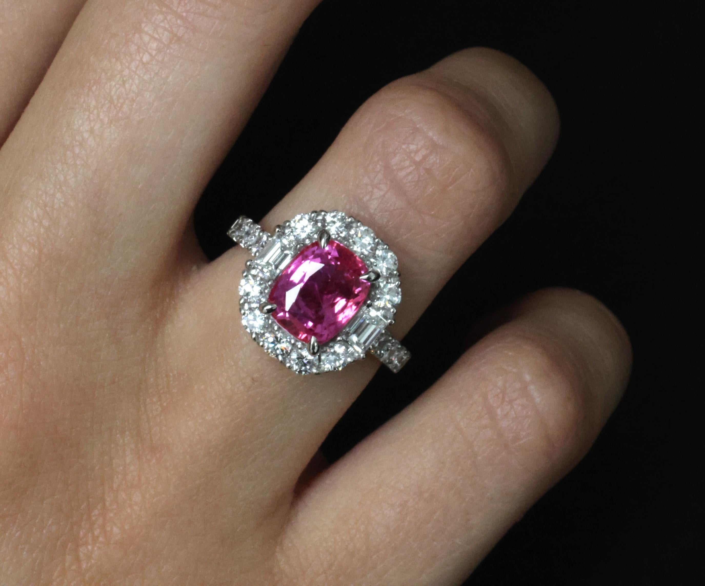 3.85ct GIA Vivid Pink Ceylon Sapphire & 1.49ct Diamond Platinum Ring, Size 4.25